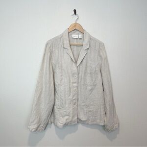 Chico’s 100% Linen Lightweight 3 Button Blazer Size XL Lagenlook Boho